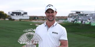 SCOTTSDALE, ARIZONA - FEBRUARY 09: Thomas Detry of Belgium poses with the winner's trophy after winning the WM Phoenix Open 2025 at TPC Scottsdale on February 09, 2025 in Scottsdale, Arizona. Andy Lyons,Image: 961698113, License: Rights-managed, Restrictions: , Model Release: no